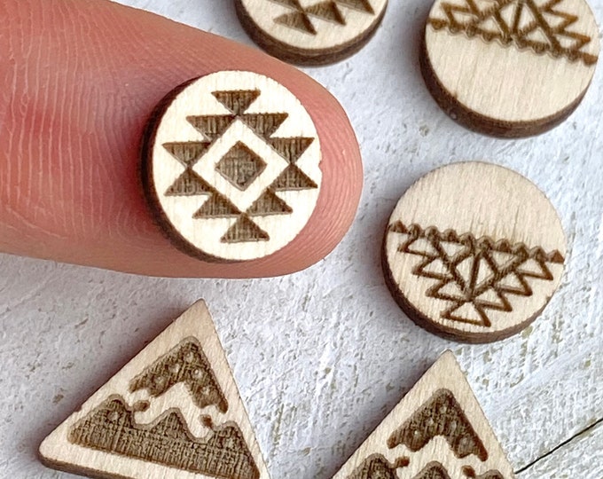 Unfinished Wood Laser Cutout 3 Pairs Boho Aztec Tribal Style Stud Circle Round & Triangle Earring Jewelry Blanks Shape Crafts Texas Made