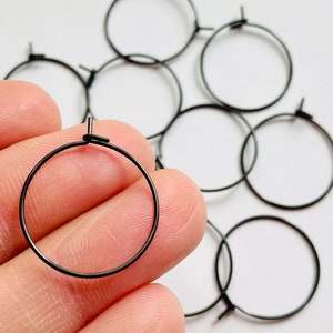 12 Piece High Quality Black Plated Stainless Steel Earrings Ear Wires Findings Hoops Hoop or Wine Glass Rings Markers 20mm,25mm,30mm,40mm