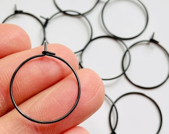 12 Piece High Quality Black Plated Stainless Steel Earrings Ear Wires Findings Hoops Hoop or Wine Glass Rings Markers 20mm,25mm,30mm,40mm