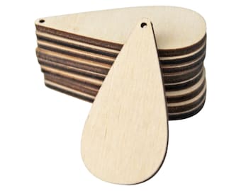 Bulk Unfinished Wood Teardrop Slim Earring Blanks, Laser Cut (Made in Texas)