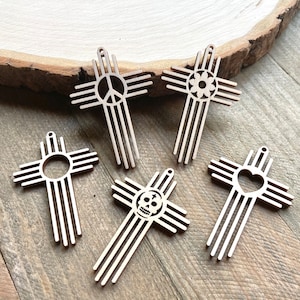 10 Piece Set Unfinished Wood Long Zia New Mexico Sun Symbol Earrings Cutout Charm Ornament Jewelry Wooden Blanks Shape Crafts Made in Texas
