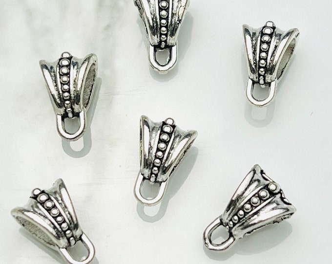 12 Silver Necklace Bail Bails Pendant Pendant Hangers, Charm Bails Jewelry Necklace Making Findings