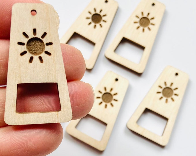 BULK (12pc to 100pc) Unfinished Wood wide bottom Rectangle w/Sun And Macrame Cutout Dangle Earrings Jewelry Blanks Shape Crafts Texas Made