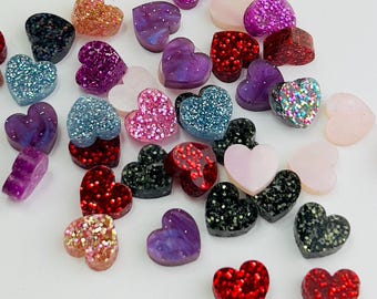Grab Bag - 24 Pieces (12 Pairs) Glitter Heart 8mm Acrylic Stud Earring Blanks, DIY Valentine's Crafts