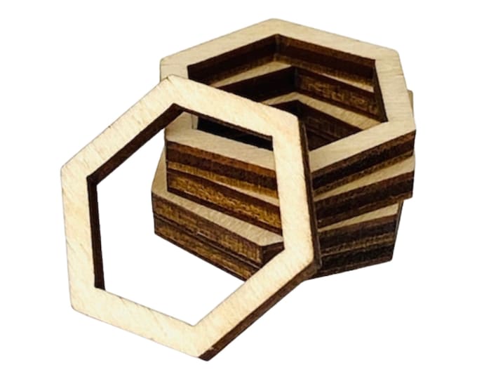12pc or 24pc and  1/2" to 12” Options Unfinished Wood Cutout Hollow Frame Hexagon Dangle Earring Jewelry Honeycomb Shape Blanks Shape Crafts