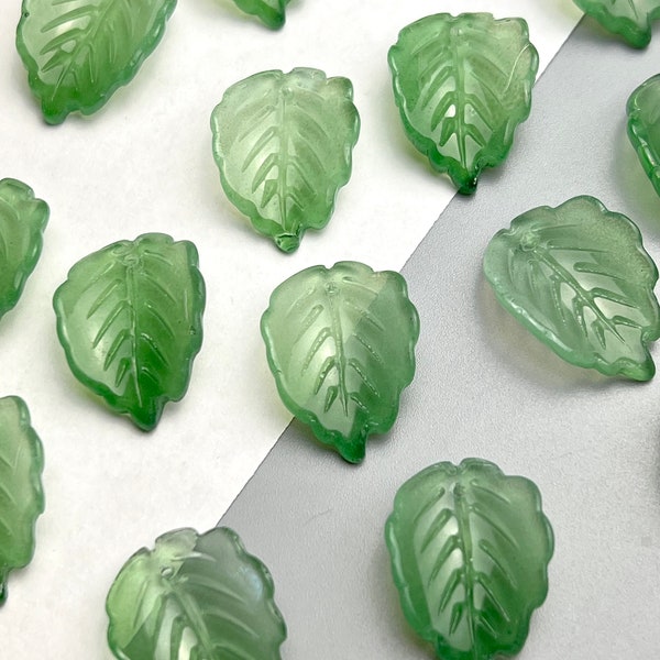 50 Pieces Clear Transparent Green Curved Leaf Leaves Glass Beads 22mm/.86”