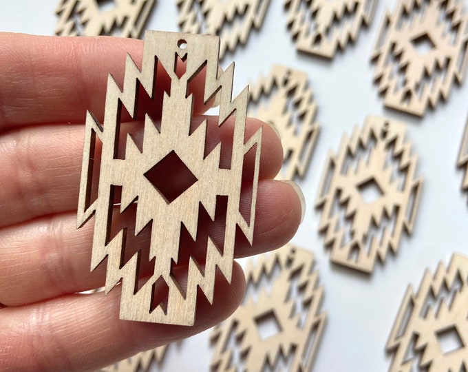BULK (12pc to 100pc) Unfinished Wood  Cutouts Aztec Tribal Boho Dangle Earrings Jewelry Blanks Shape Crafts Macrame Resin Acrylic Texas Made