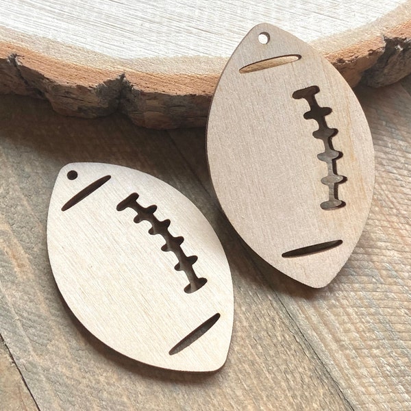 ALL SIZES BULK (12pc to 100pc) Unfinished Wood Laser Cutout Solid Football Earring Jewelry Blanks Charms Crafts Made in Texas