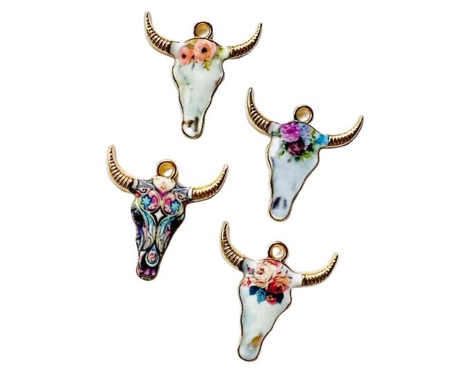 Clearance 12pcs Longhorn Bull Steer Cow Cowgirl Rodeo Charm with Connector Jewelry Making DIY Earring Jewelry Charms 21x22mm