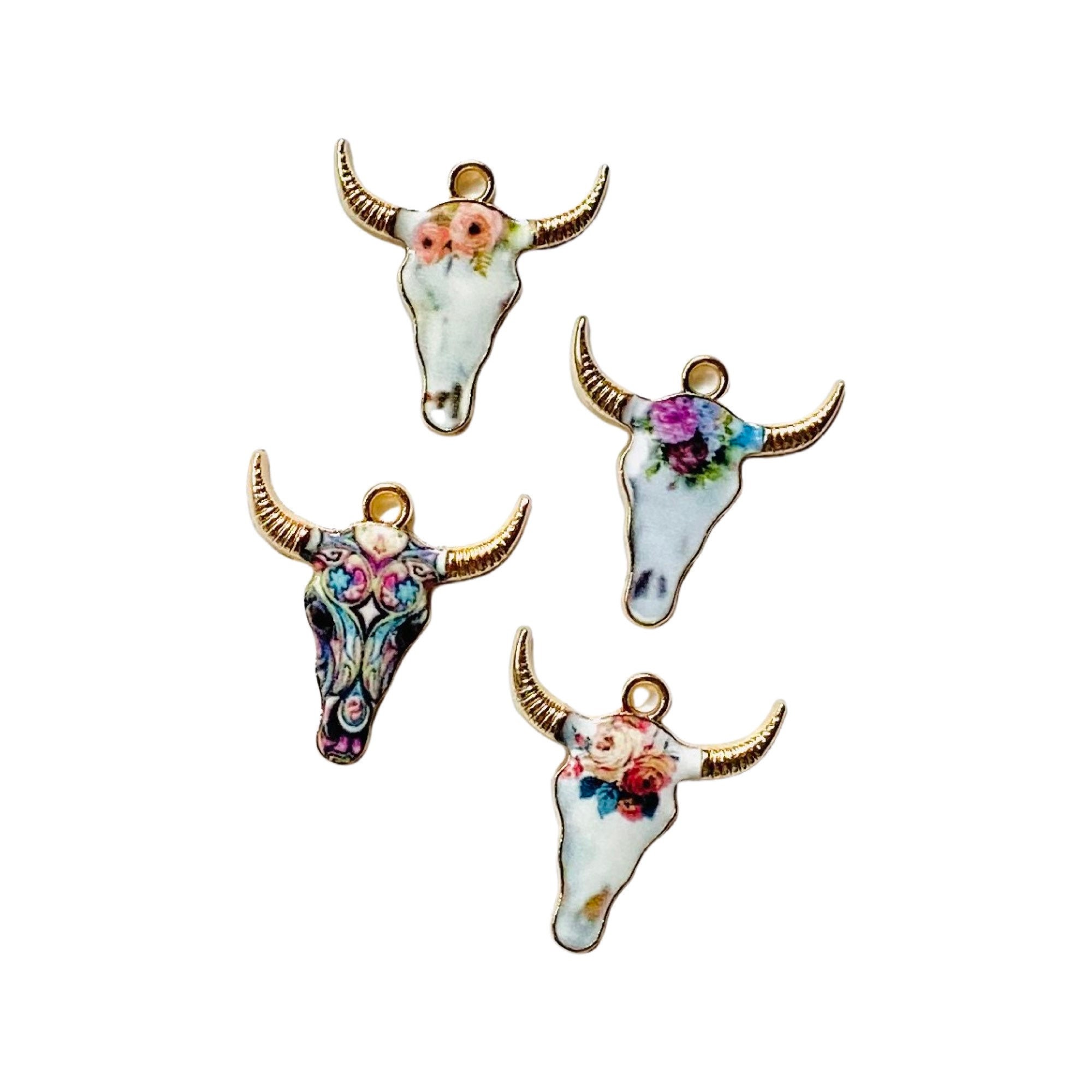8 Pieces Longhorn Bull Steer Cow Cowgirl Rodeo Charm with Connector