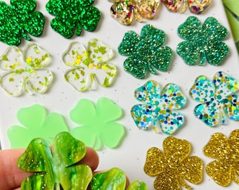 Green Glitter Shamrock Acrylic Earring Blanks w/Hanging Hole, St. Patrick's Day DIY Jewelry