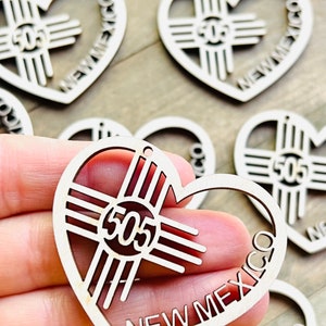 Unfinished Wood 505 Heart Zia New Mexico State Sun Symbol Cross Hanging Charm Ornament Earrings Jewelry Blanks Crafts Made in Texas