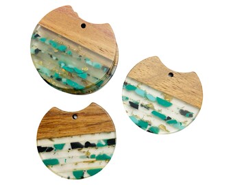 Clearance 12pcs Acrylic & Wood 34mm Green, Black, Gold Foil Cutout Shape Beads Charms w/ Connector Holes Earrings Findings