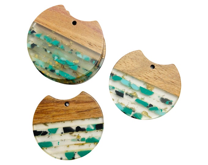 Clearance 12pcs Acrylic & Wood 34mm Green, Black, Gold Foil Cutout Shape Beads Charms w/ Connector Holes Earrings Findings