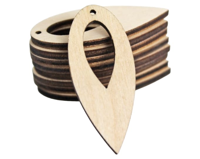 ALL SIZES BULK (12pc to 100pc) Unfinished Wood Laser Reverse Slim Teardrop Cutout Earring Earrings Jewelry Blanks Crafts Made in Texas
