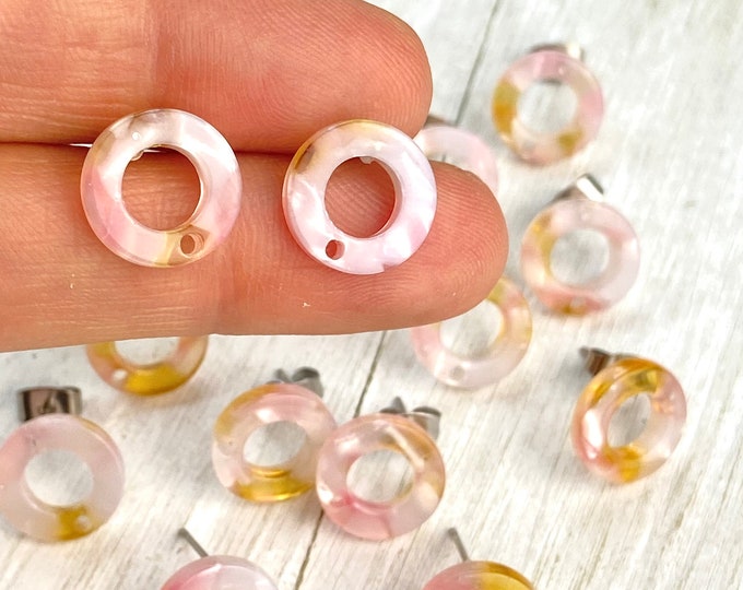 12 Acrylic 12mm Pink,White,Gold Open Circle Donut Stud Post Earrings & Backs Connector Loop Holes Dangle Earring Findings Jewelry Making
