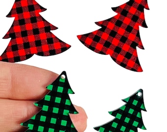 Buffalo Plaid Trees Acrylic BLANKS Christmas Tree Red Buffalo Plaid or Green Buffalo Plaid Earrings