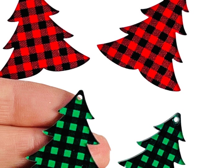 Buffalo Plaid Trees Acrylic BLANKS Christmas Tree Red Buffalo Plaid or Green Buffalo Plaid Earrings
