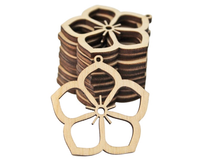 BULK (12pc to 100pc) Unfinished Wood Wooden Hibiscus Flower Tropical Cutout Hanging Dangle Earring Earrings Jewelry Blanks Made in Texas