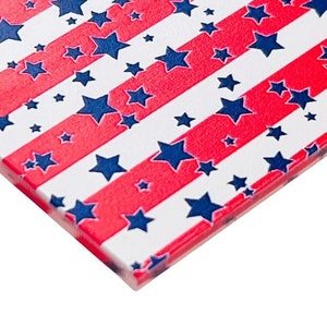 1/8&quot; (3mm) Printed Clear Patriotic July 4th Pattern Cast Acrylic Craft Sheet Laser Ready for Cutting Engraving CNC Plexiglass Made in Texas!