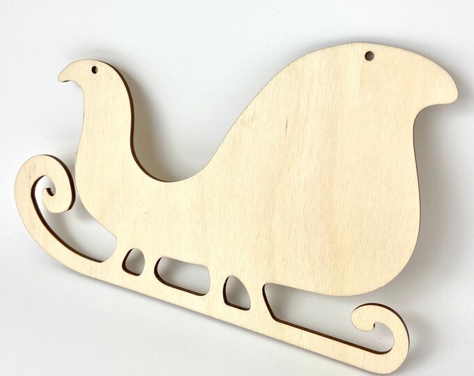 Santa’s Sleigh Christmas Sign w/Hanging Hole Unfinished Wood Cutout DIY Crafts Door Wall Hanger ALL SIZES