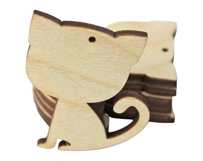 BULK (12pc to 100pc) Unfinished Wood Cat Kitty Kitten Cutout Dangle Earring Jewelry Blanks Shape Crafts Charms Made in Texas