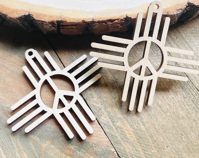 12pc to 24pc Unfinished Wood New Mexico Zia Peace Sign New Mexico Sun Symbol Earrings Cutout Charm Jewelry Blanks Shape Crafts Made in Texas