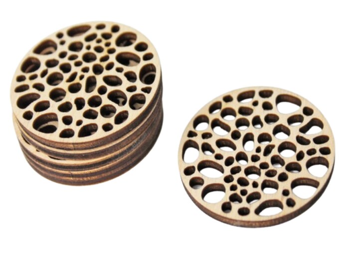 BULK (12pc to 100pc) Unfinished Wood Circle with Pebble Cutouts Hanging Dangle Earrings Jewelry Blanks Shape Crafts Made in Texas