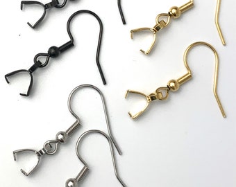 ALL QUANTITIES - Black,Gold or Silver Stainless Steel Pinch Bails Bail French Fish Hooks Ear Wires Great for Wood Earrings Earring