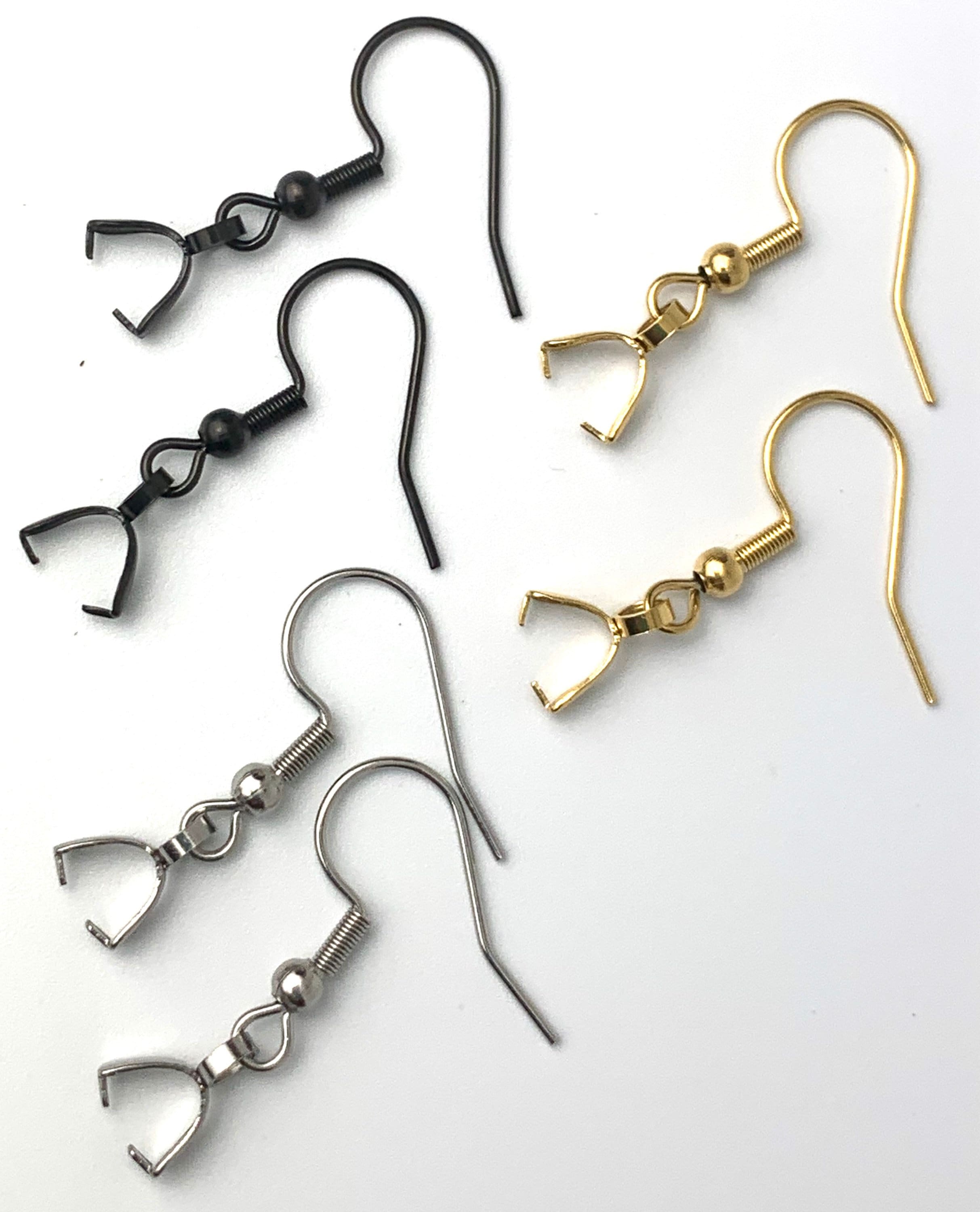 ALL QUANTITIES - Black,Gold or Silver Stainless Steel Pinch Bails Bail  French Fish Hooks Ear Wires Great for Wood Earrings Earring