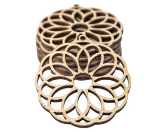 BULK (12pc to 100pc) Unfinished Wood Circle Flower Cutout Hanging Dangle Earring Jewelry Blanks Shape Crafts Made in Texas