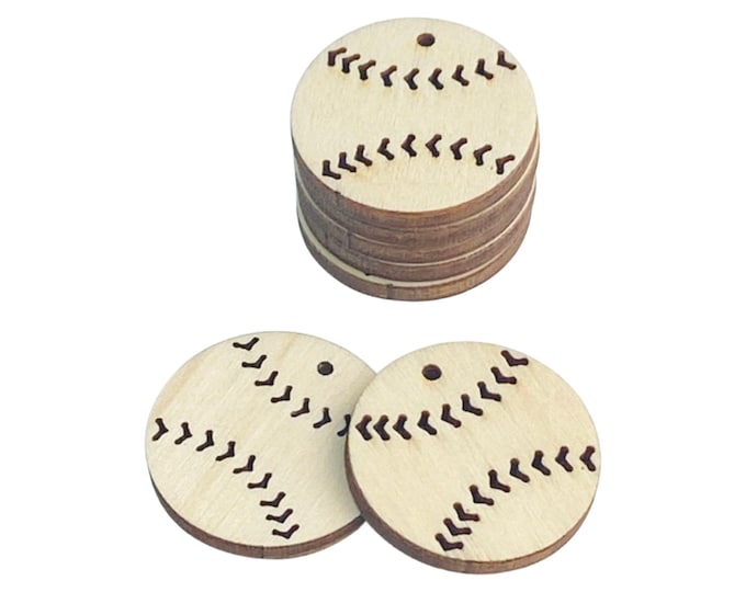 ALL SIZES BULK (12pc to 48pc) Unfinished Wood Laser Cutout Solid Baseball Earring Jewelry Blanks Charms Crafts Made in Texas