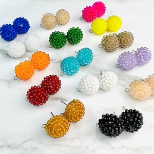 6 Pieces  Bead Beaded Earrings 14mm Round Circle Stud Post & Backs w/Connector Loop Holes  Dangle Style Earring Findings Jewelry Making