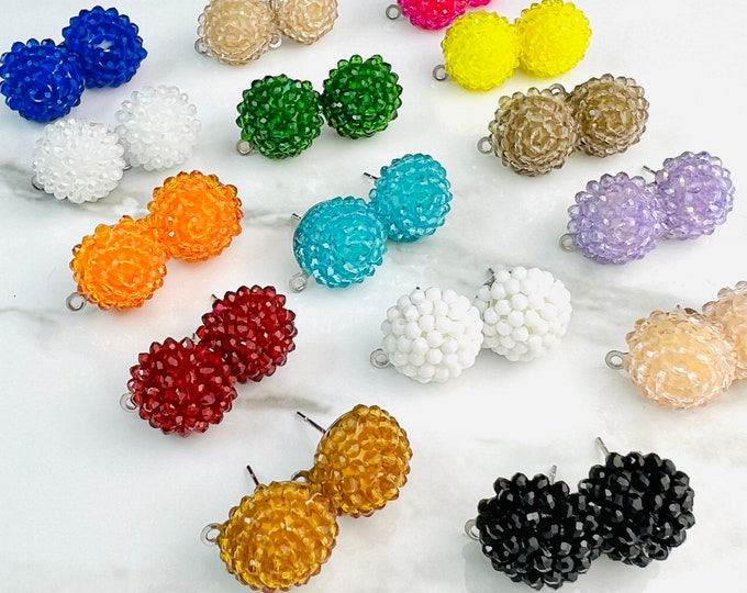 6 Pieces  Bead Beaded Earrings 14mm Round Circle Stud Post & Backs w/Connector Loop Holes  Dangle Style Earring Findings Jewelry Making