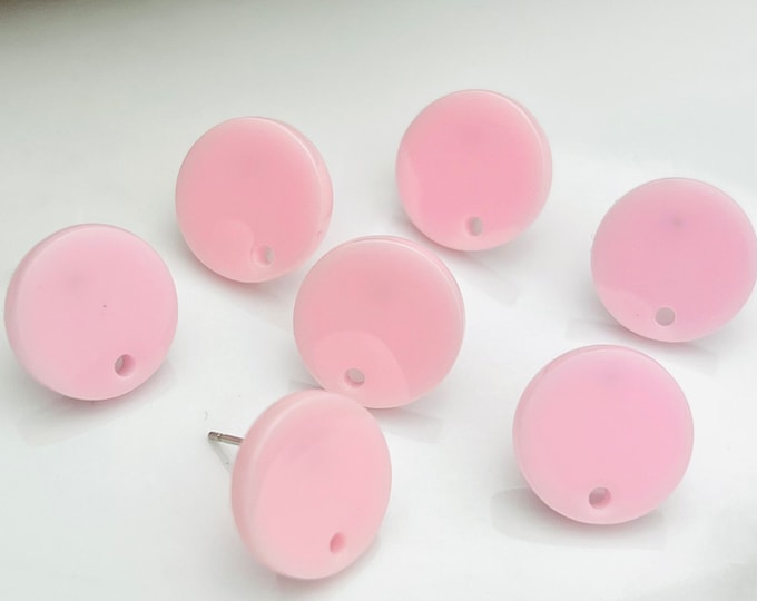 12 Acrylic 14mm Round Stud Post Solid Light  Pink Earrings & Backs Connector Loop Holes Dangle Style Earring Findings Jewelry Making