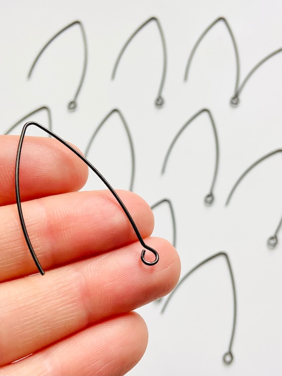 12 Pieces Stainless Steel Black Plated 30mm or 40mm V Marquise Shape Shaped  French Fish Hooks With Connector Loop