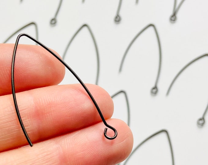 12 Pieces Stainless Steel Black Plated 30mm or 40mm V Marquise Shape Shaped French Fish Hooks With Connector Loop