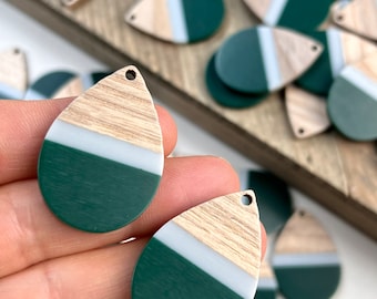 Clearance 10pcs Resin & Wood 1.4” Teardrop Shape Beads Charms with Connector Loop Holes Earrings Earring Findings Jewelry Making Craft