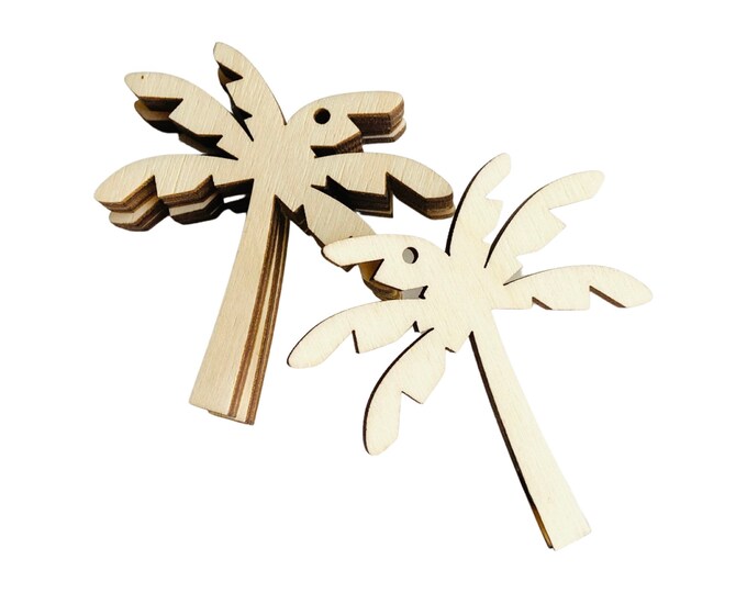 ALL SIZES BULK (12pc to 100pc) Unfinished Wood Laser Cutout Palm Tree Earring Jewelry Blanks Shape Crafts Made in Texas