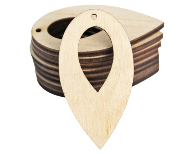 ALL SIZES BULK (12pc to 100pc) Unfinished Wood Laser Reverse Teardrop Cutout Earring Earrings Jewelry Blanks Crafts Made in Texas