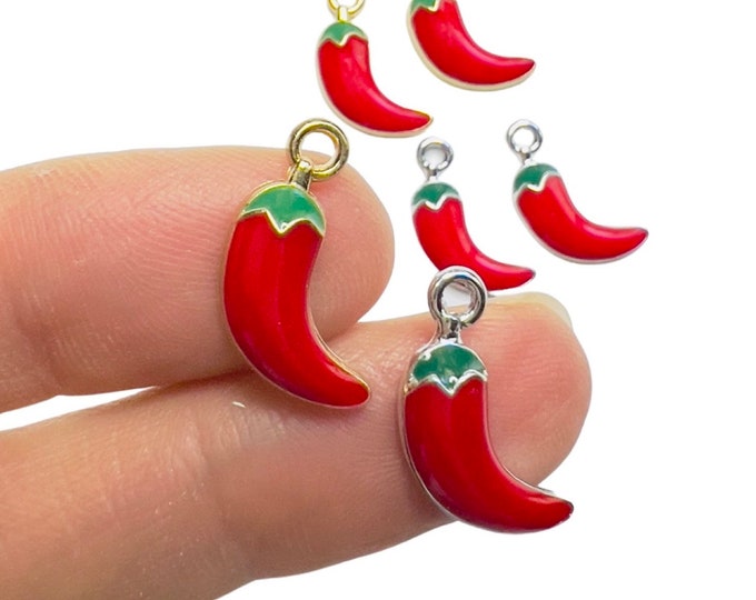 10 Pieces Red Enamel Chili Chile Pepper Charms with Connector Jewelry Making DIY Earring Jewelry Charms