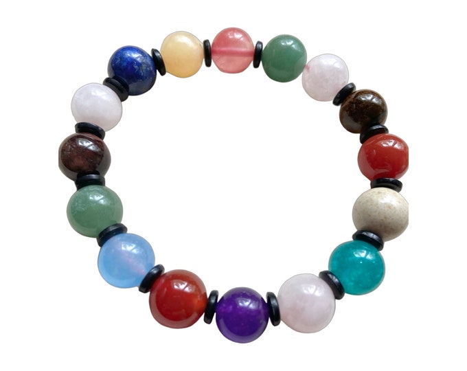 10mm Multi Color Gemstone Beads Beaded Stretch Stretchy Stack Stacking Bracelet