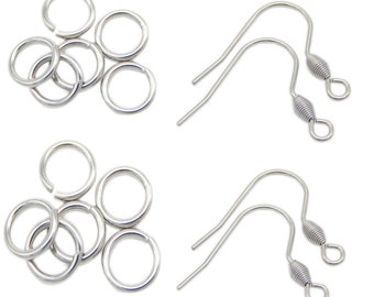 ALL QUANTITIES - Stainless Steel Silver French Fish Hooks Ear Wires with Jump Rings Earring Kit Great for Wood Earrings Jewelry