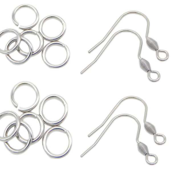 ALL QUANTITIES - Stainless Steel Silver French Fish Hooks Ear Wires with Jump Rings Earring Kit Great for Wood Earrings Jewelry