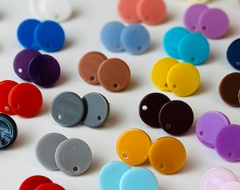 12 Acrylic 14mm Round Circle Stud Post Solid Color Earrings & Backs w/Connector Loop Holes for Dangle Style Earring Findings Jewelry Making