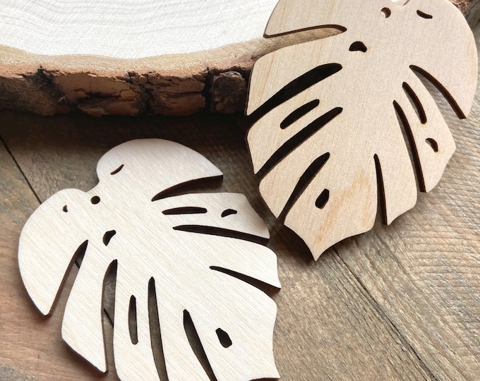 ALL SIZES BULK (12pc to 100pc) Unfinished Wood Laser Cutout Tropical Monstera Leaf Leaves Earring Earrings Jewelry Blanks Shape Made n Texas