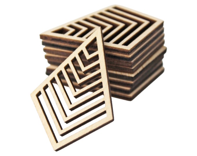BULK (12pc to 100pc) Unfinished Wood Diamond With Chevron Lines Cutouts Dangle Earring Jewelry Blanks Shape Crafts Made in Texas
