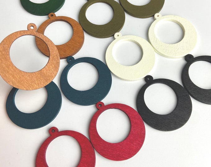 Lightweight Painted Wood 37mm or 1.45” Round Hoop Hoops Earring Earrings Charms Jewelry Making Crafts