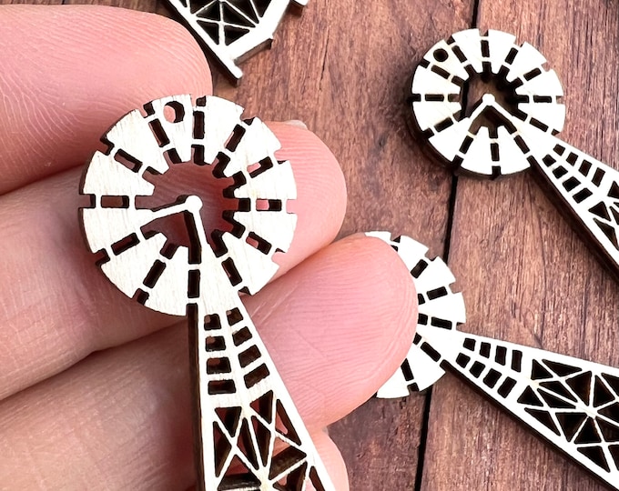 Windmill Earrings Cutout ALL SIZES BULK (12pc to 48pc) Unfinished Wood Laser Cutout Earring Jewelry Blanks Shape Craft Made in Texas