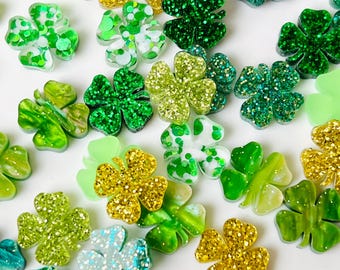 Grab Bag 24 Pieces Shamrock Four Leaf Clover DIY Acrylic Earring Making Stud Blanks
